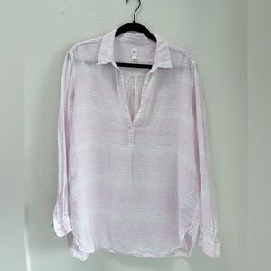 Women’s GAP 100% Linen Pink & White Stripe Sheer Tunic Blouse – XL